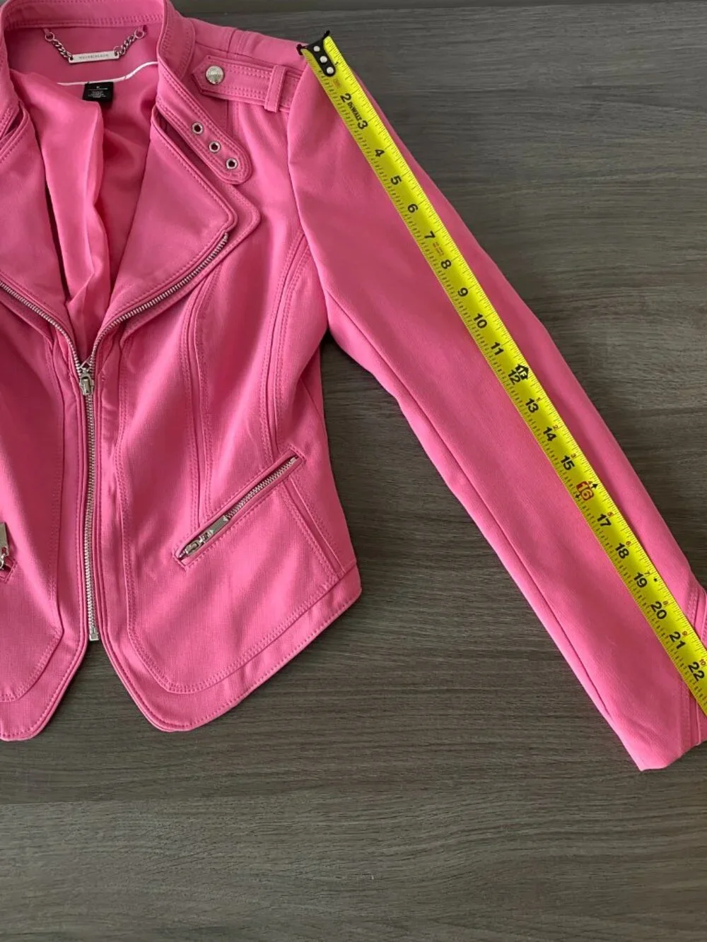 White House Black Market Pink Moto Jacket | Size 0 | Chic Fitted Blazer - Picture 11 of 12